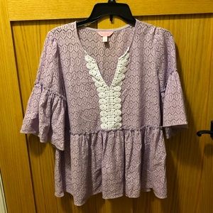 Lilly Pulitzer purple lace top peplum shirt white trim small s sample